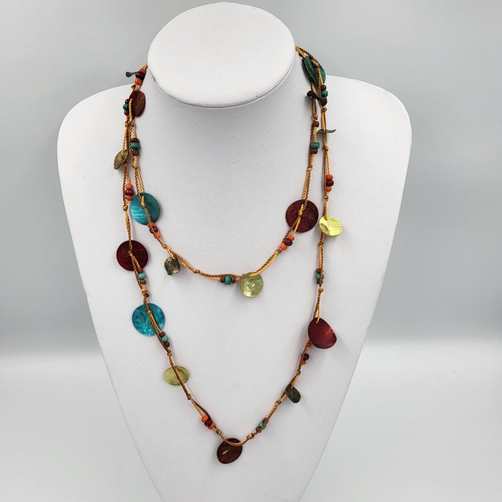 Multi-Coloured String and Shell Necklace - Picture 2 of 9